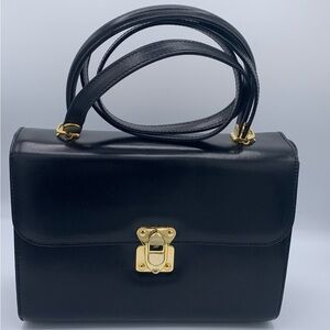 Bally Top Handle Black Leather Handbag with Gold Hardware